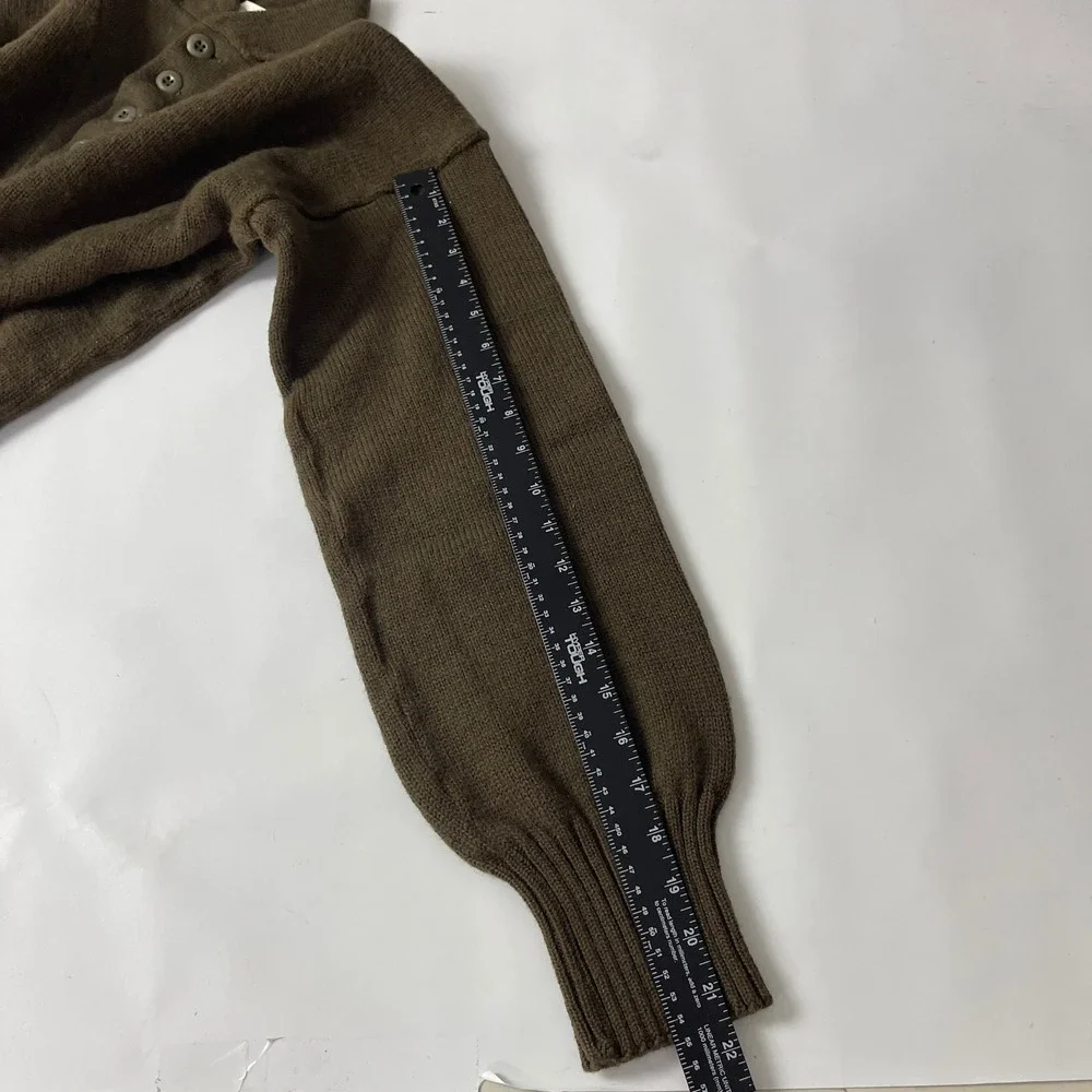Vintage US Military Sweater Mens Large OD Green Henley Wool 5 Button GI Army